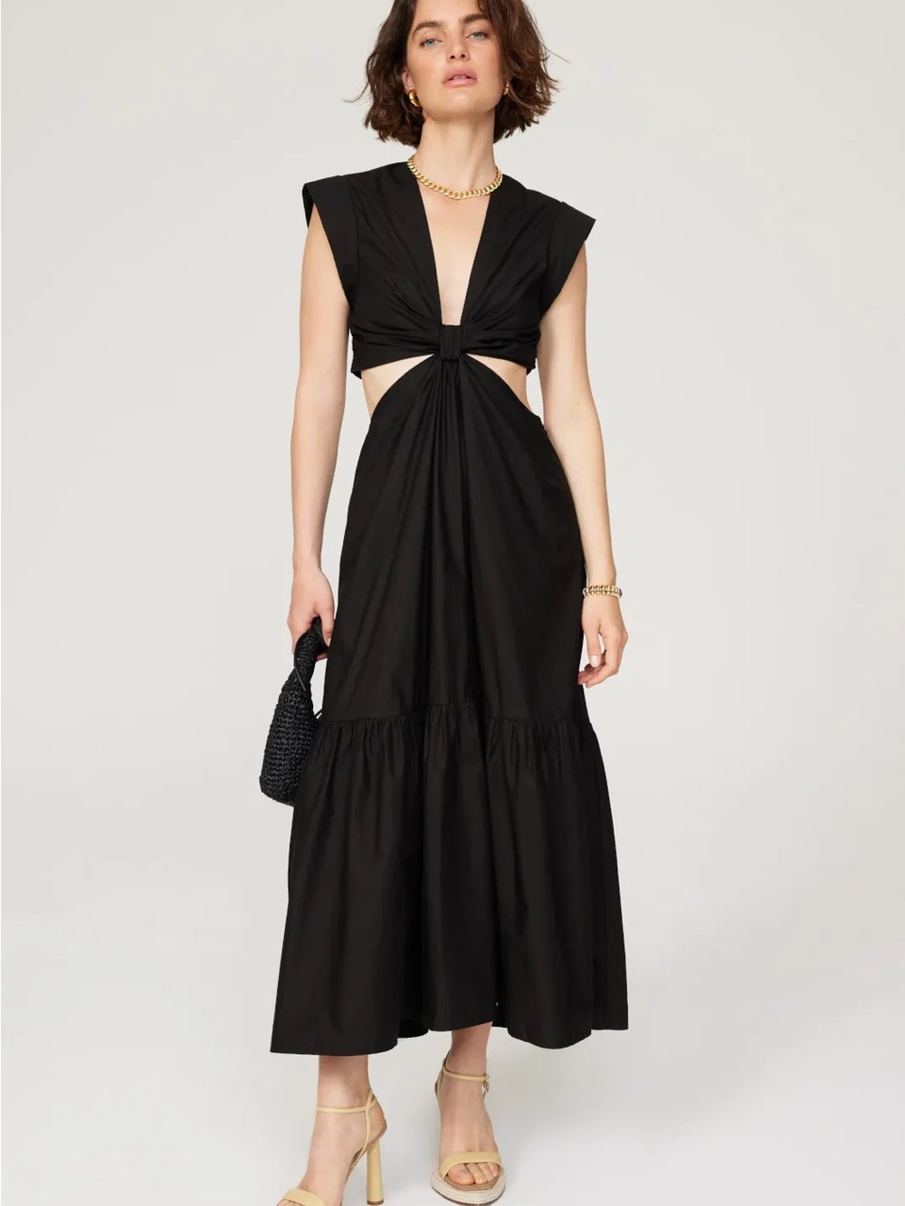A.L.C Black Cutout Midi Dress with Knot Front